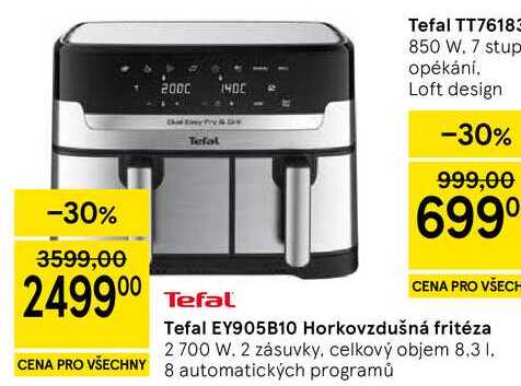 Tefal EY905B10 Horkovzdušná fritéza, 2 700 W. 2 zásuvky, celkový objem 8.3 l, 8 automatických programů