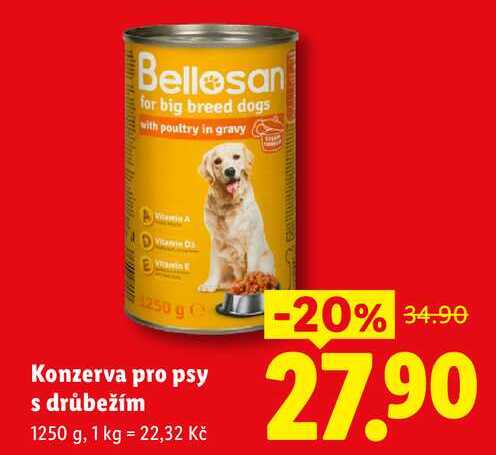 Konzerva pro psy s drůbežím, 1250 g 