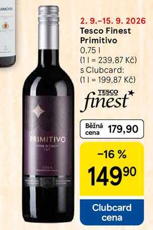 Tesco Finest Primitivo, 0,75 l