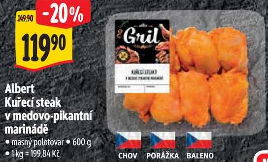 Albert Kuřecí steak v medovo-pikantní marinádě, 600 g