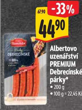 Albertovo uzenářství PREMIUM Debrecínské párky, 200 g