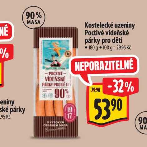 Kostelecké uzeniny Poctivé vídeňské párky pro děti 180 g