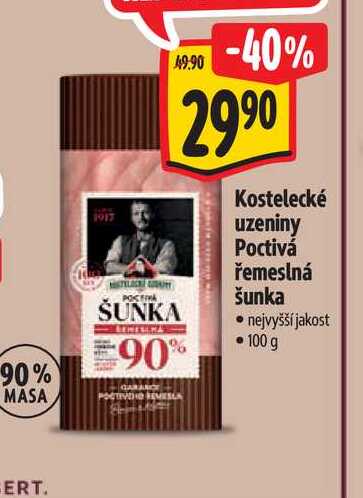 Kostelecké uzeniny Poctivá řemeslná šunka 100 g
