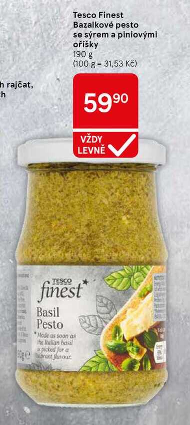 Tesco Finest Bazalkové pesto se sýrem a piniovými oříšky, 190 g 