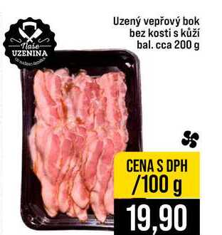 Uzený vepřový bok bez kosti s kůží 100g