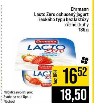 Ehrmann Lacto Zero ochucený jogurt řeckého typu bez laktózy různé druhy 135 g 