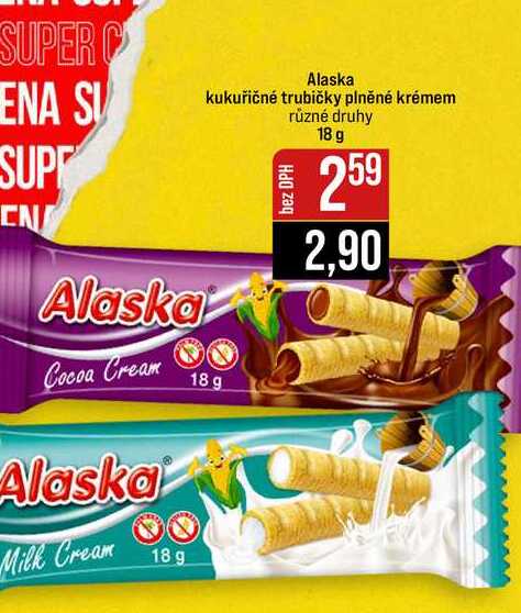 Alaska kukuřičné trubičky plněné krémem různé druhy 18 g