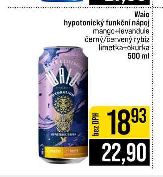 Waio hypotonický funkční nápoj mango+levandule černý červený rybiz limetka+okurka 500 ml