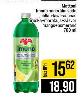 Mattoni Imuno minerální voda jablko+kiwi+ananas hruška+marakuja+zázvor mango+pomeranč 700 ml 