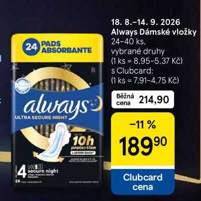 Always Dámské vložky, 24-40 ks