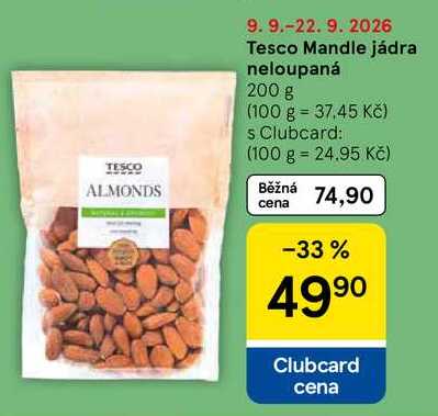 Tesco Mandle jádra neloupaná, 200 g