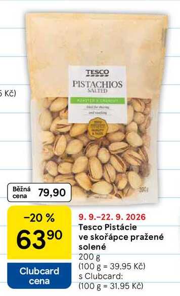 Tesco Pistácie ve skořápce pražené solené, 200 g  