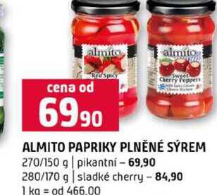 ALMITO PAPRIKY PLNĚNÉ SÝREM 270 150 g pikantní 280 170 g sladké cherry
