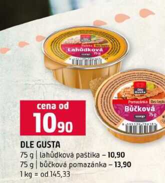 DLE GUSTA 75 g lahůdková paštika 75 g bůčková pomazánka 75g