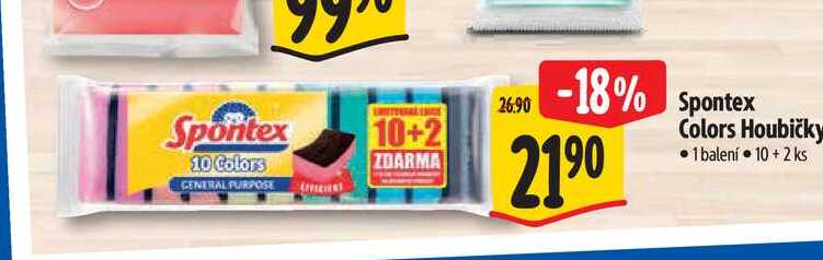 Spontex Colors houbička na nádobí 10 ks + 2 ks