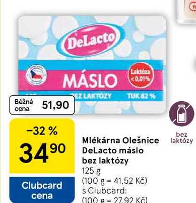 Mlékárna Olešnice laktózy DeLacto máslo bez laktózy, 125 g