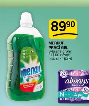MERKUR PRACÍ GEL vybrané druhy 3l