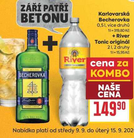 Karlovarská Becherovka 0,5l + River Tonic originál 2l