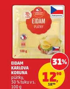 EIDAM KARLOVA KORUNA plátky, 30% tuku vs., 100 g
