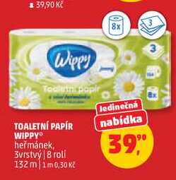 TOALETNÍ PAPÍR WIPPY heřmánek, 3vrstvý, 8 roli