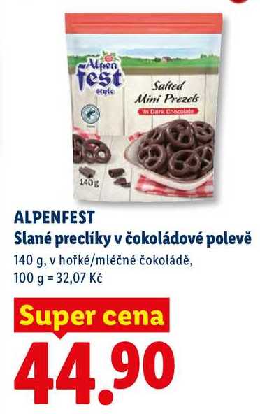 ALPENFEST Slané preclíky v čokoládové polevě, 140 g