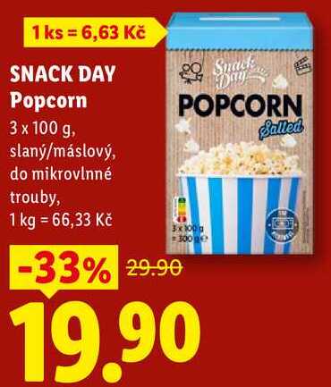 SNACK DAY Popcorn, 3x 100 g
