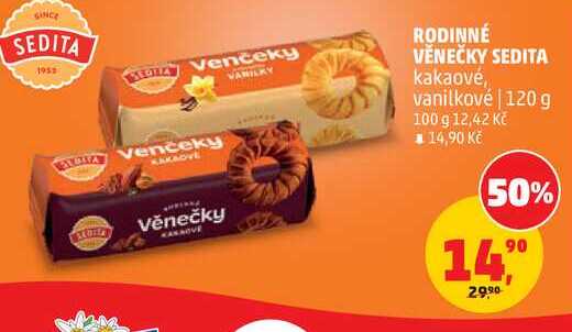 RODINNÉ VĚNEČKY SEDITA kakaové, vanilkové, 120 g