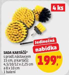 SADA KARTÁČŮ s prodl.nástavcem 15 cm, prům. kartáčů: 4,5/10/12 x 2,25 cm a8x10 cm, 1 balení