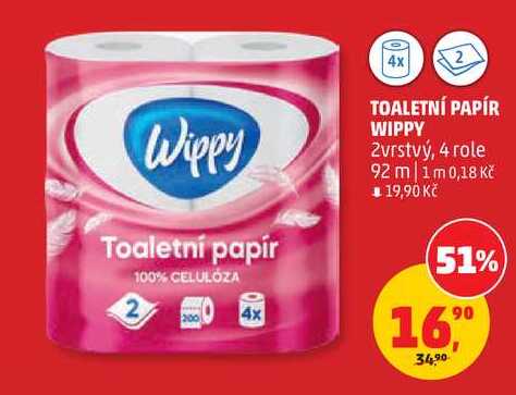TOALETNÍ PAPÍR WIPPY, 2vrstvý, 4 role