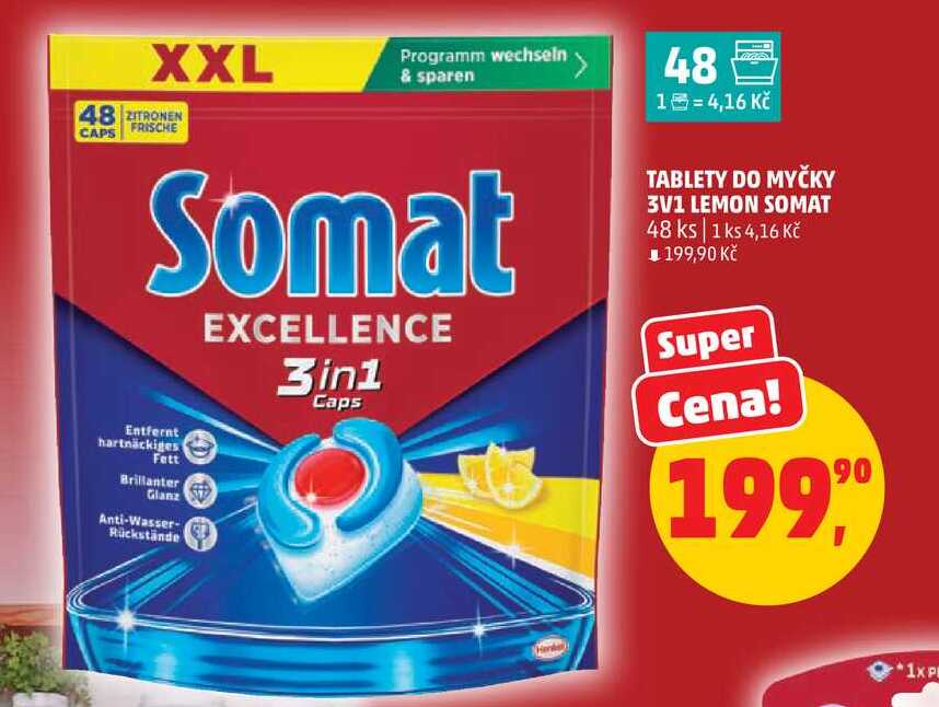 TABLETY DO MYČKY 3V1 LEMON SOMAT, 48 ks