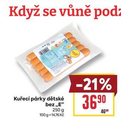 Kuřecí párky dětské bez,,E" 250 g