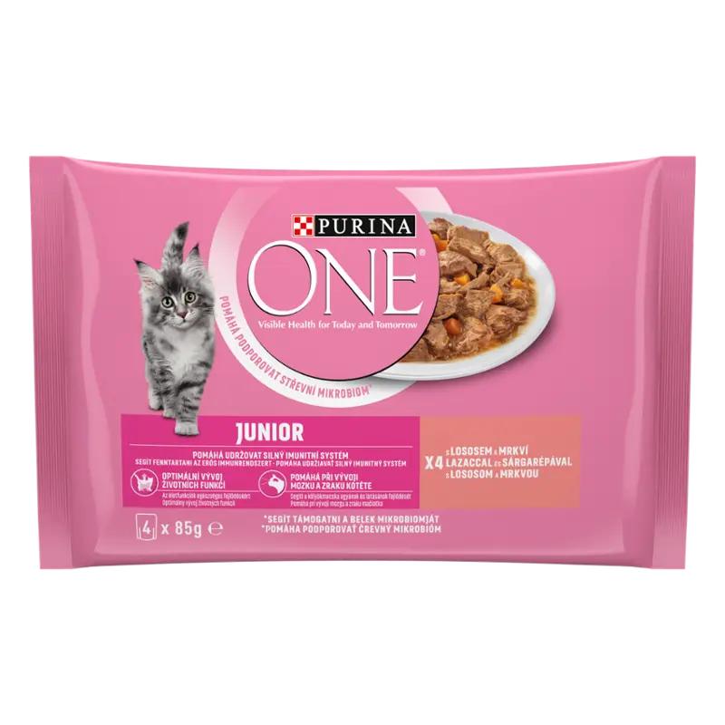 Purina One Kapsička pro kočky Junior s lososem a mrkví ve šťávě multipack 4x 85 g, 340 g
