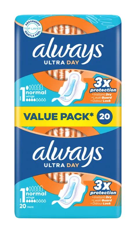 Always Hygienické vložky Ultra Day Normal s křidélky vel. 1, 20 ks