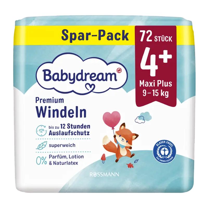 Babydream Pleny Premium Maxi Plus, 9–15 kg, vel. 4+, Jumbo-Pack, 72 ks