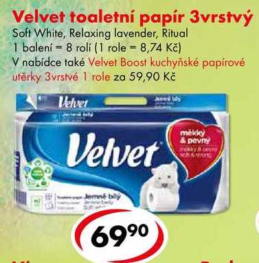 Velvet toaletní papír 3vrstvý, 8 rolí  