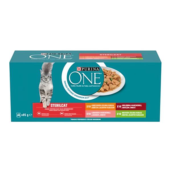 Purina ONE Sterilised kapsičky pro kočky hovězí, kuře, losos, krůta ve šťávě 40x85g