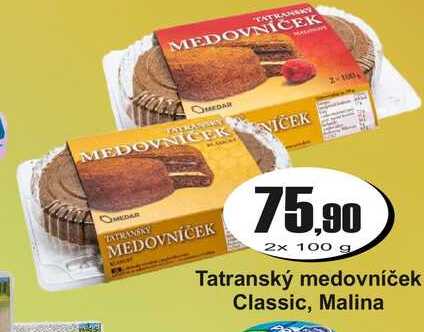 Tatranský medovníček Classic, Malina 2 x 100 g