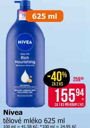 Nivea tělové mléko 625 ml