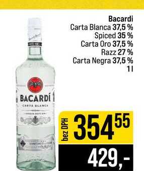 Blanca 37,5% Spiced 35% Carta Oro 37,5 % Razz 27% Carta Negra 37,5% 1l