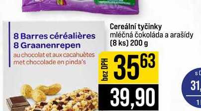 Cereální tyčinky mléčná čokoláda a arašídy 8 ks 200 g