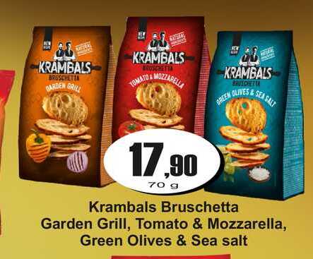 Krambals Bruschetta Garden Grill, Tomato & Mozzarella, Green Olives & Sea salt 70 g