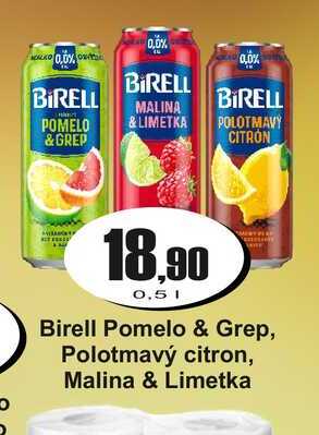 Birell Pomelo & Grep, Polotmavý citron, Malina & Limetka 0,5 L