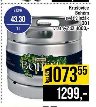 Krušovice Bohém světlý ležák 30l