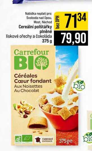 Cereální polštářky plněné lískové ořechy a čokoláda 375 g 