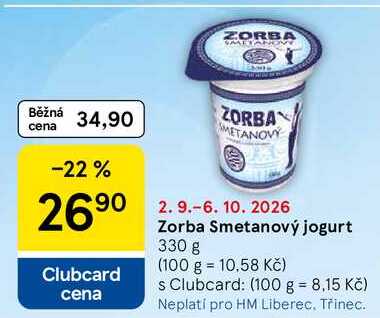 Zorba Smetanový jogurt, 330 g