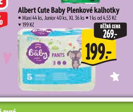 Albert Cute Baby Plenkové kalhotky Maxi 44 ks, Junior 40 ks, XL 36 ks