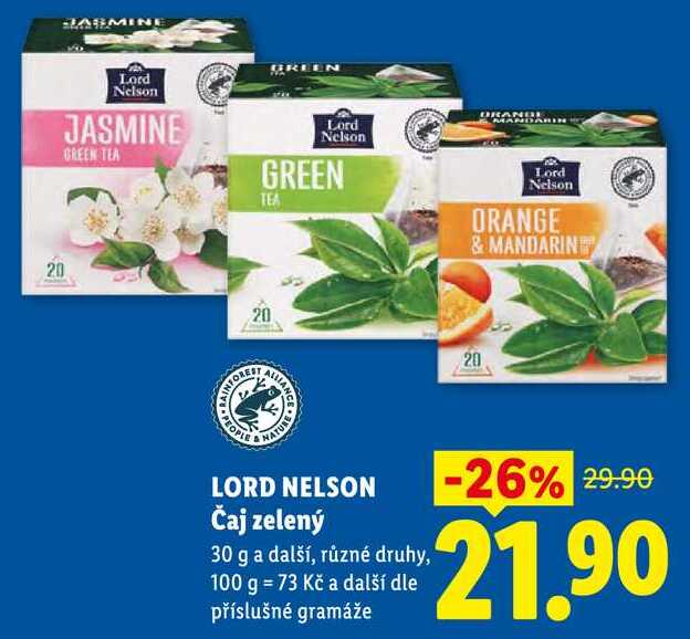 LORD NELSON Čaj zelený, 30 g a další