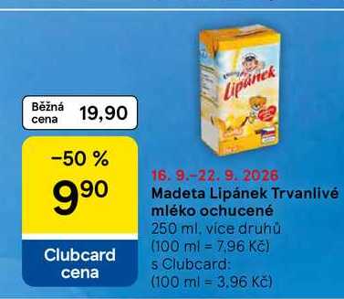 Madeta Lipánek Trvanlivé mléko ochucené, 250 ml, více druhů 