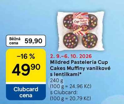 Mildred Pastelería Cup Cakes Muffiny vanilkové s lentilkami, 240 g