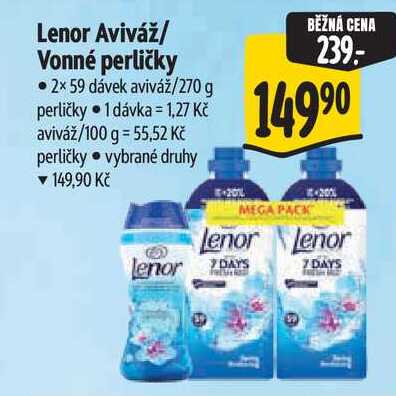 Lenor Aviváž/Vonné perličky, 2x 59 dávek aviváž/270 g perličky
